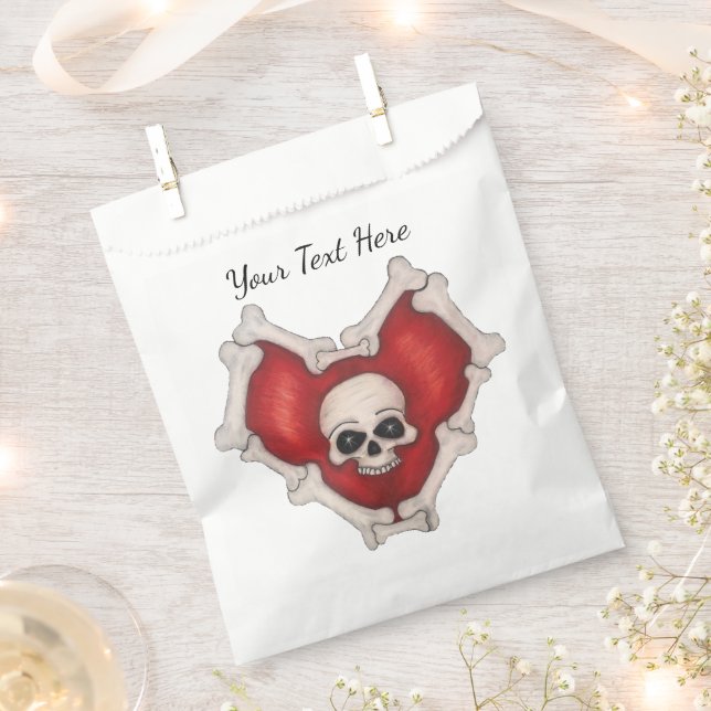 Gothic Red Heart Bone Border White Skull Favour Bags (Clipped)