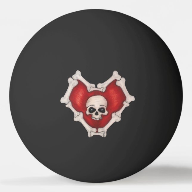 Gothic Red Heart Circled with Bones Skull Inside Ping Pong Ball (Front)