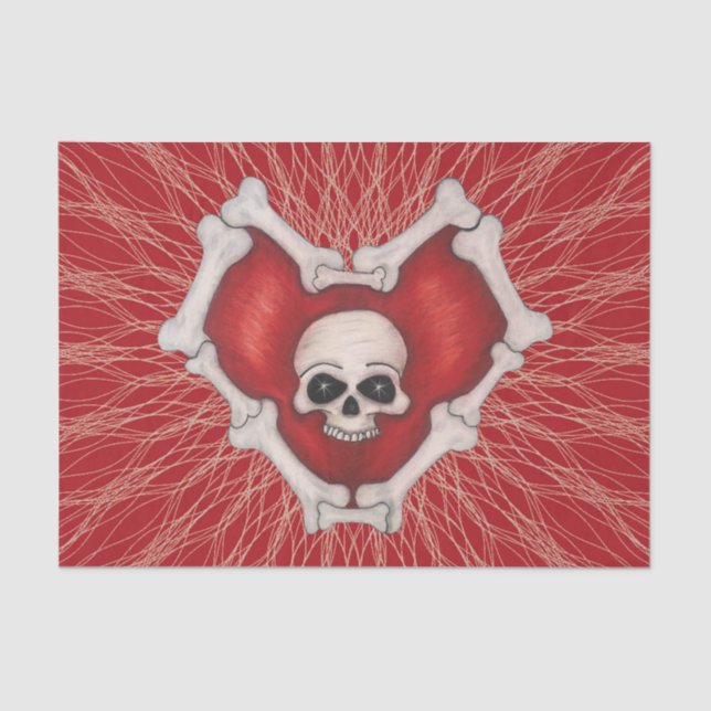 Gothic Red Heart of Bones White Skull Spiral Lines Tissue Paper (Front)