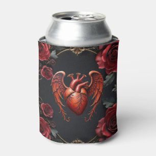 Gothic Red Heart with Roses – Dark Romantic Can Cooler