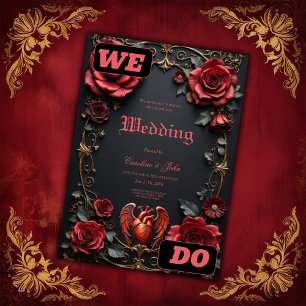 Gothic Red Heart with Roses – Dark Romantic Invitation