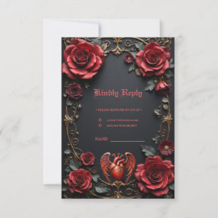 Gothic Red Heart with Roses – Dark Romantic RSVP Card