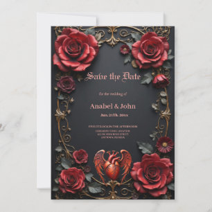 Gothic Red Heart with Roses – Dark Romantic  Save The Date