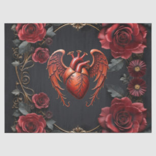 Gothic Red Heart with Roses – Dark Romantic Tissue Paper