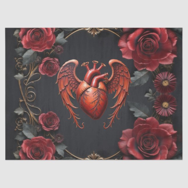 Gothic Red Heart with Roses – Dark Romantic  Tissue Paper (Front)