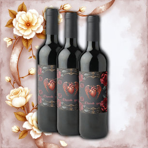 Gothic Red Heart with Roses – Dark Romantic Wine Label