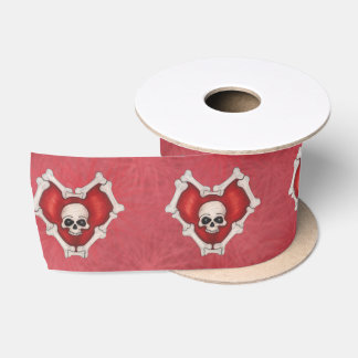Gothic Red Hearts of Bones White Skulls Red Shades Satin Ribbon
