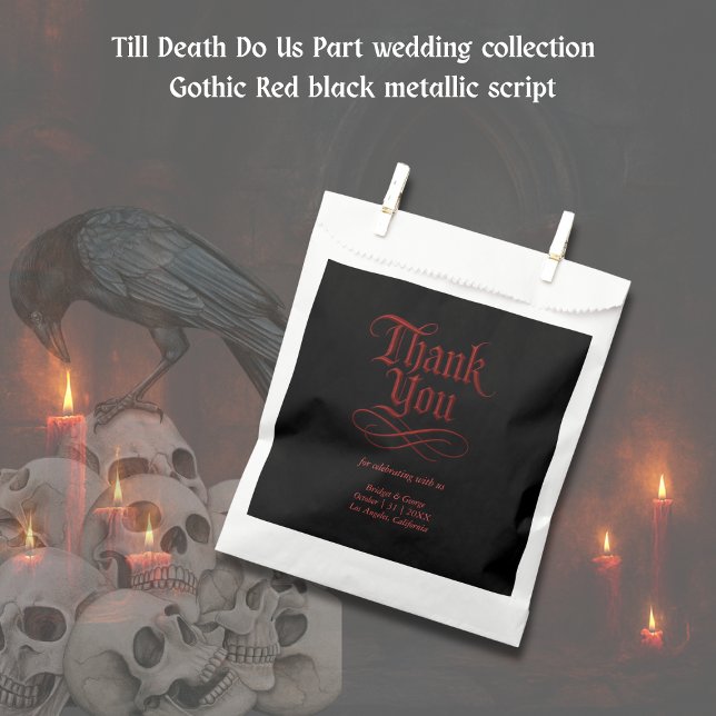 Gothic Red Metallic Script on Black Favour Bags (Creator Uploaded)