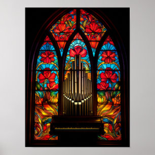 Gothic Red Poppy Church Pipe Organ Stained Glass A Poster