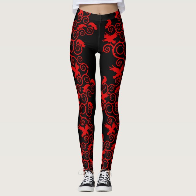Gothic Red Ravens and Thorns Leggings (Front)