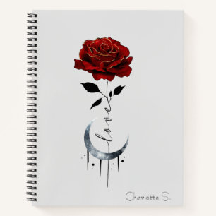 Gothic Red Rose and Crescent Moon with Love Notebook
