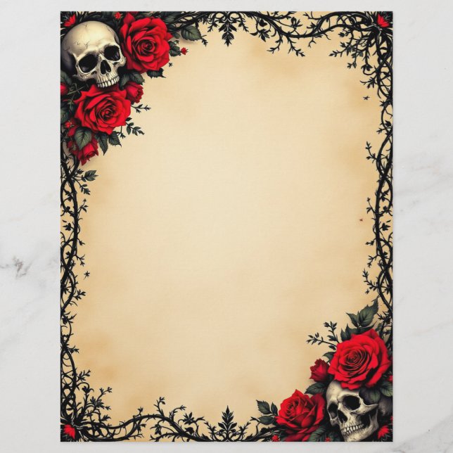 Gothic Red Rose and Skulls Custom Letterhead (Front)