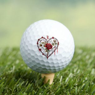 Gothic Red Rose Heart Vine Artwork Vintage Elegant Golf Balls