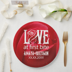 Gothic Red Rose Love at First Bite Wedding Paper Plate