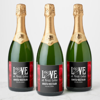 Gothic Red Rose Love at First Bite Wedding Sparkling Wine Label