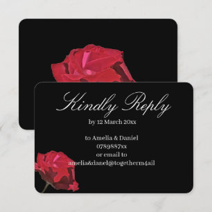 Gothic Red Rose on Black Wedding RSVP Card