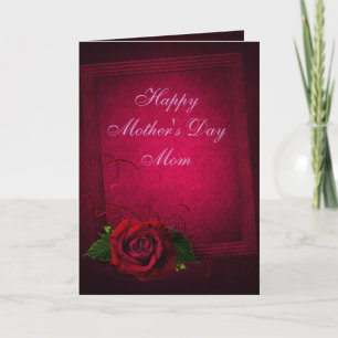 Gothic Red Rose & Purple Damask Mother's Day Card
