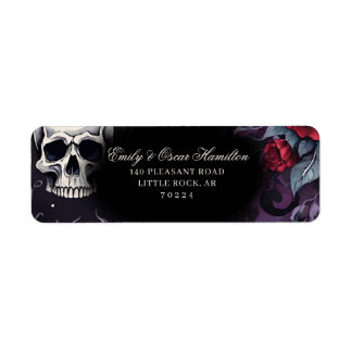 Gothic Red Rose & Skull Elegant Return Address