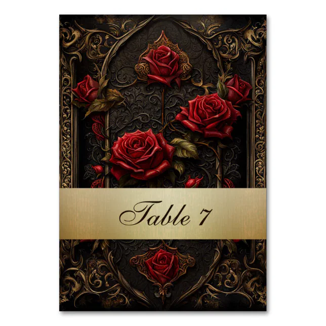 Red Roses Table Numbers Gothic Red Rose Table Number | Zazzle
