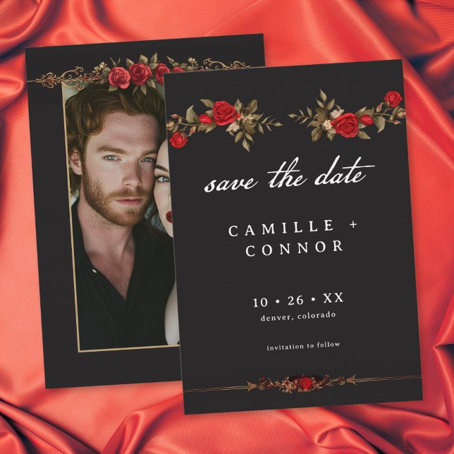 Gothic Red Rose Until Death Photo Wedding Save The Date (Gothic Red Rose Until Death Photo Wedding Save The Date)