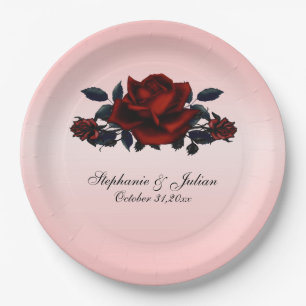 Gothic Red Rose Wedding Paper Plate