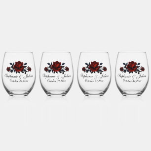 Gothic Red Rose Wedding Stemless Wine Glass
