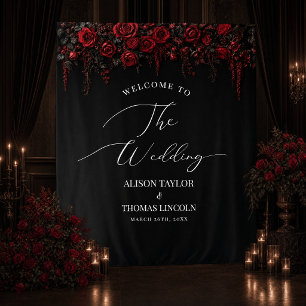 Gothic Red Rose Wedding Welcome Backdrop   Luxury  Tapestry