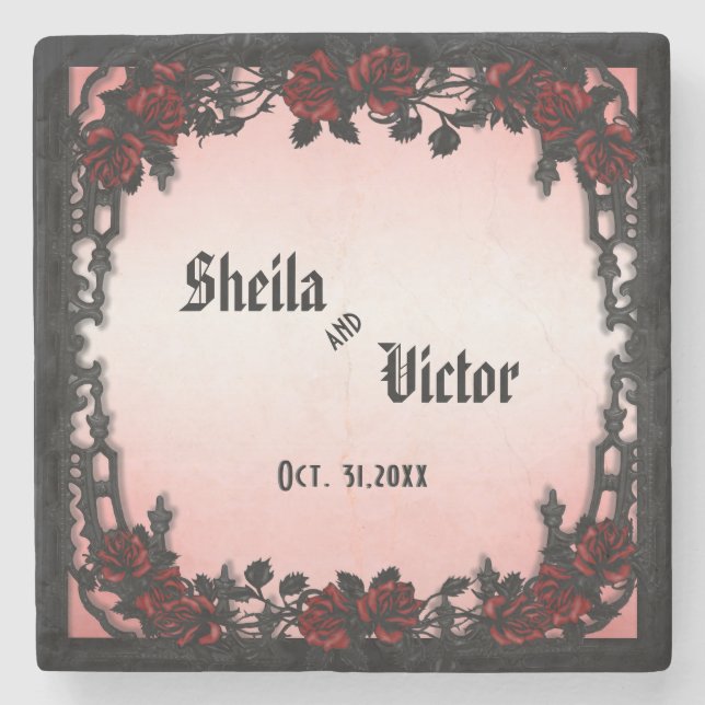 Gothic Red Rose wedding with Victorian Flair Stone Coaster (Front)