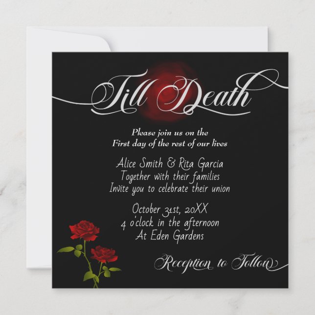 Gothic Red Roses and Black Wedding Invitations (Front)