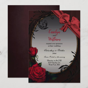 Gothic Red Roses and Bow Wedding Invitation
