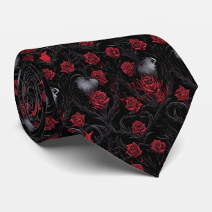 Gothic Red Roses Black Vines Tie