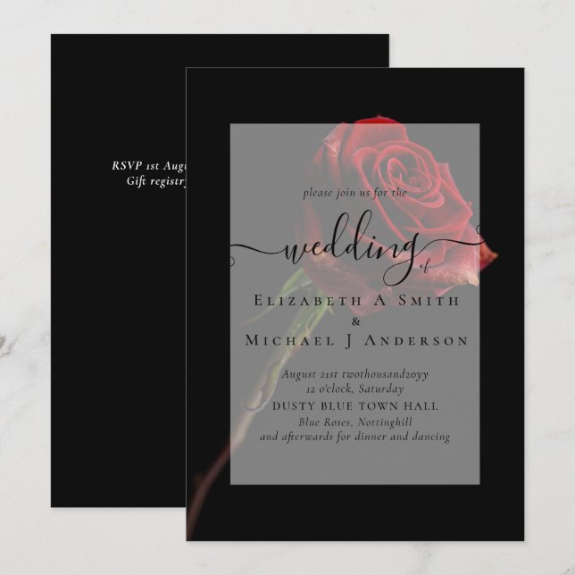 Gothic Red Roses Goth Wedding Invite (Front/Back)