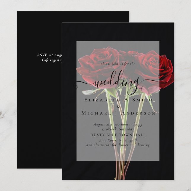 Gothic Red Roses Goth Wedding Invite (Front/Back)