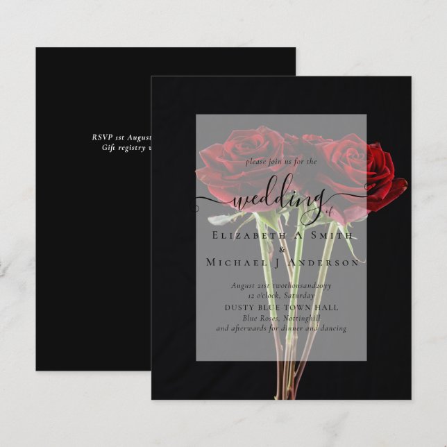 Gothic Red Roses Goth Wedding Invite (Front/Back)