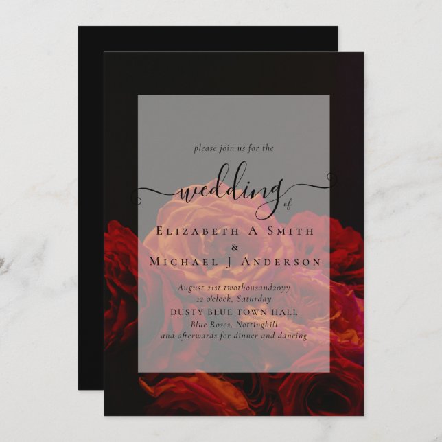 Gothic Red Roses Goth Wedding Invite (Front/Back)