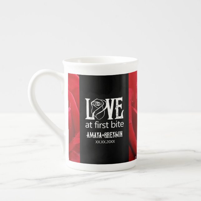 Gothic Red Roses Love at First Bite Wedding Bone China Mug (Left)