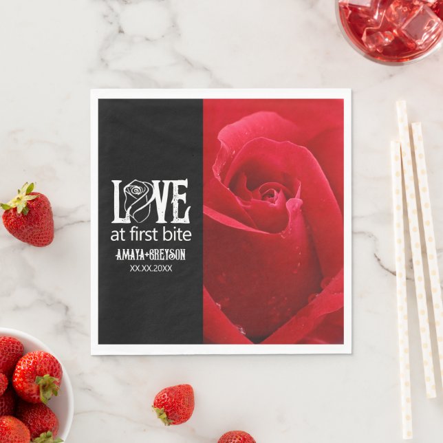 Gothic Red Roses Love at First Bite Wedding Napkin (Insitu)