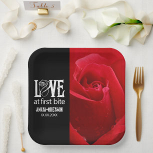 Gothic Red Roses Love at First Bite Wedding Paper Plate