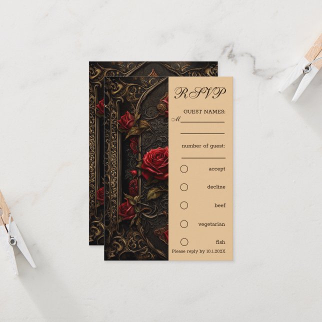 Gothic Red Rose's RSVP Invitation (Front/Back In Situ)
