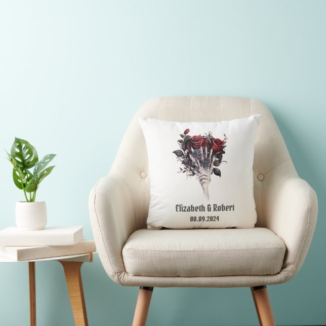 Gothic Red Roses Skeleton Wedding  Cushion (Chair)