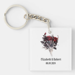 Gothic Red Roses Skeleton Wedding  Key Ring
