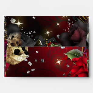 Gothic Red Roses & Skulls Glam Invitation Envelope