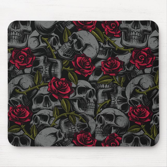 Gothic Red Roses & Skulls, Romantic Horror #1 Mouse Mat (Front)