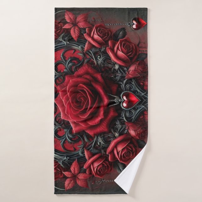 Gothic red roses Valentine's day Bath Towel (Bath Towel)