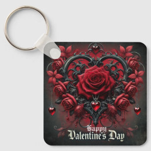 Gothic red roses Valentine's day Key Ring
