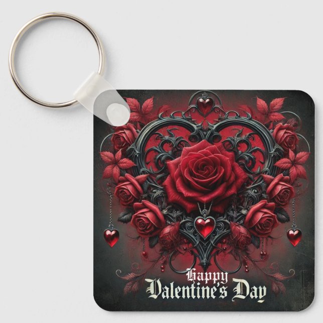 Gothic red roses Valentine's day Key Ring (Front)