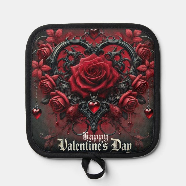 Gothic red roses Valentine's day Pot Holder (Front)