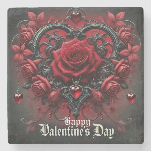 Gothic red roses Valentine's day Stone Coaster (Front)