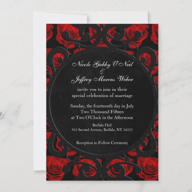 Gothic Red Roses Victorian Wedding Invitation (Front)