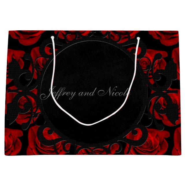 Gothic Red Roses Victorian Wedding Large Gift Bag (Front)